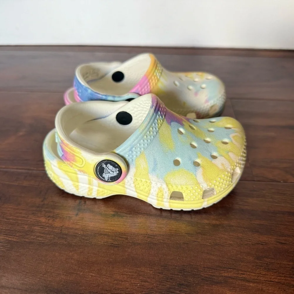 CROCS Kids Pastel Shoes in Yellow, Blue, and Pink-Size 5- Like New